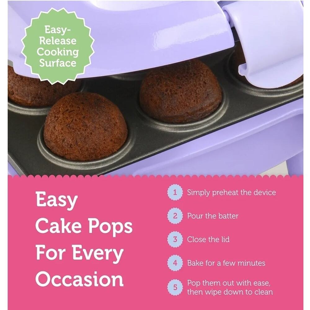 Babycakes Mini Cake Pop Maker Purple Color Gift New! Recipes Included - Picture 6 of 7